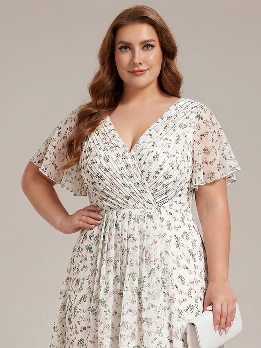 Chic V Neck High-Low Wedding Guest Dress #color_White Green