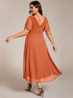 Chic V Neck High-Low Wedding Guest Dress #color_Brandied Melon