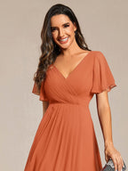 Chic V Neck High-Low Wedding Guest Dress #color_Brandied Melon
