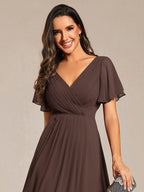 Chic V Neck High-Low Wedding Guest Dress #color_Espresso