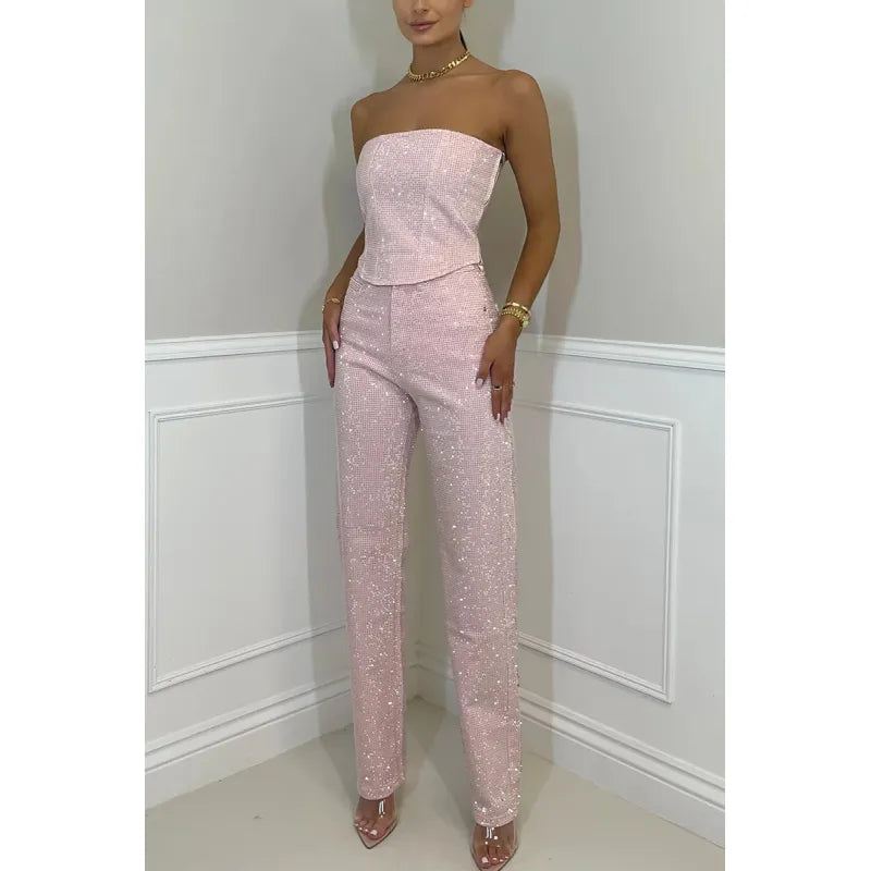Miss | Tweedelige Set Dames Strapless Diamandlook - Casual