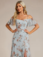 Stylish Cold-Shoulder Floor Length Bridesmaid Dress with Side Slit #color_Amber Bloom