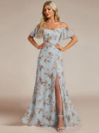 Stylish Cold-Shoulder Floor Length Bridesmaid Dress with Side Slit #color_Amber Bloom
