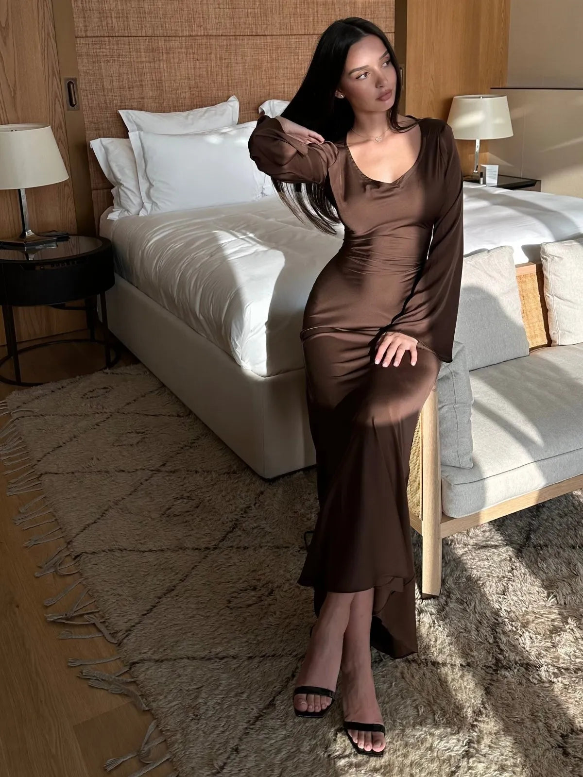 Maxi Jurk Dames | Lange Mouwen Regular Fit Vloeiend - Miss Madera MIS-845EEB