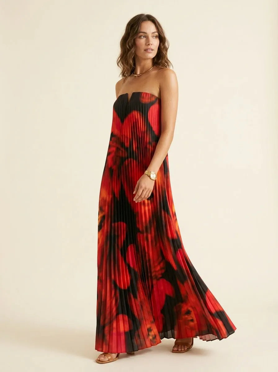 Maxi Jurk met Bloemenprint en Plooiwerk - Miss Madera MIS-2A1B8F