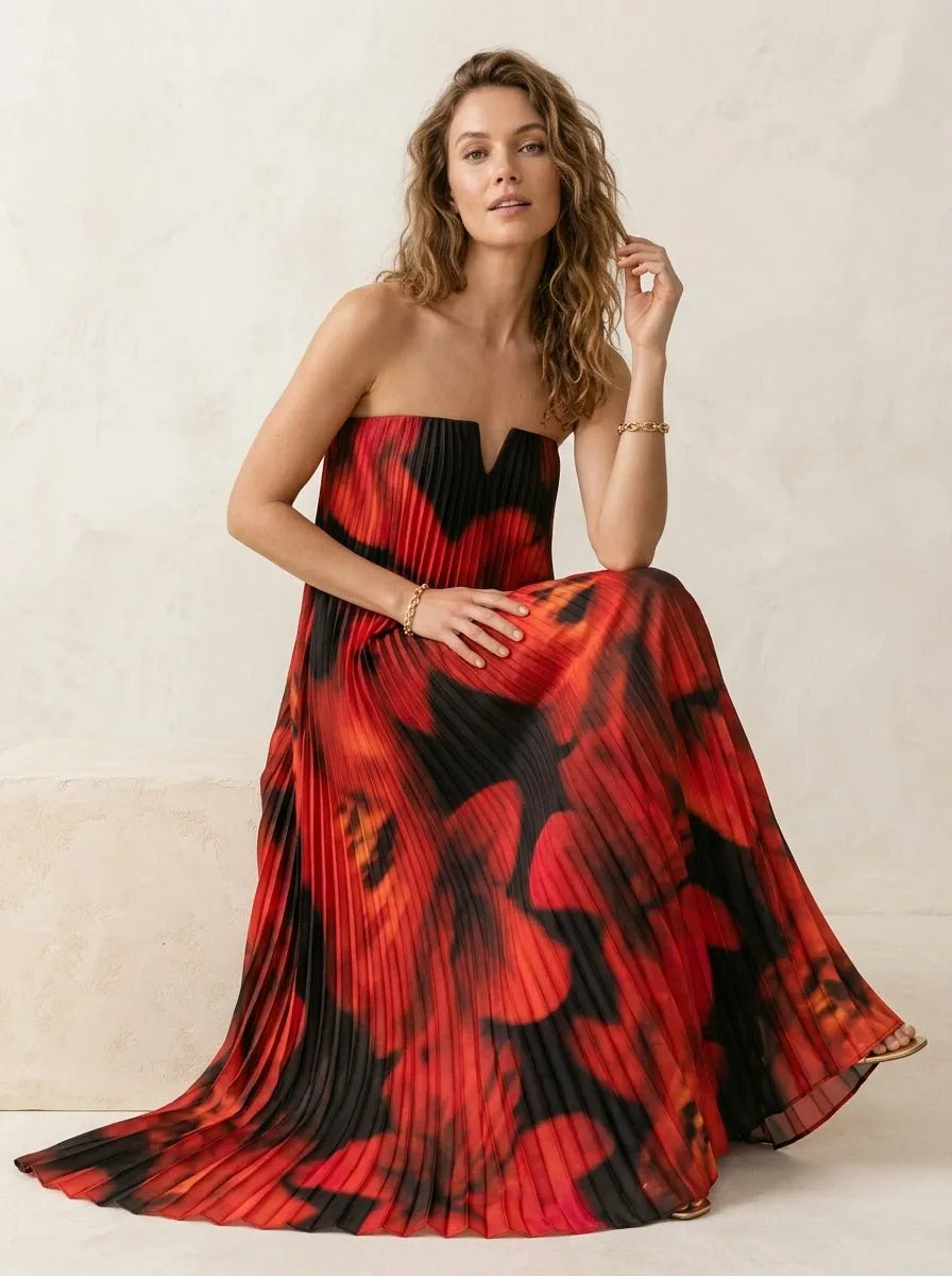 Maxi Jurk met Bloemenprint en Plooiwerk - Miss Madera MIS-2A1B8F