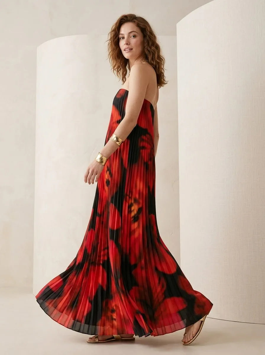 Maxi Jurk met Bloemenprint en Plooiwerk - Miss Madera MIS-2A1B8F