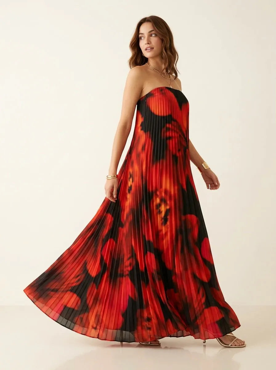 Maxi Jurk met Bloemenprint en Plooiwerk - Miss Madera MIS-2A1B8F