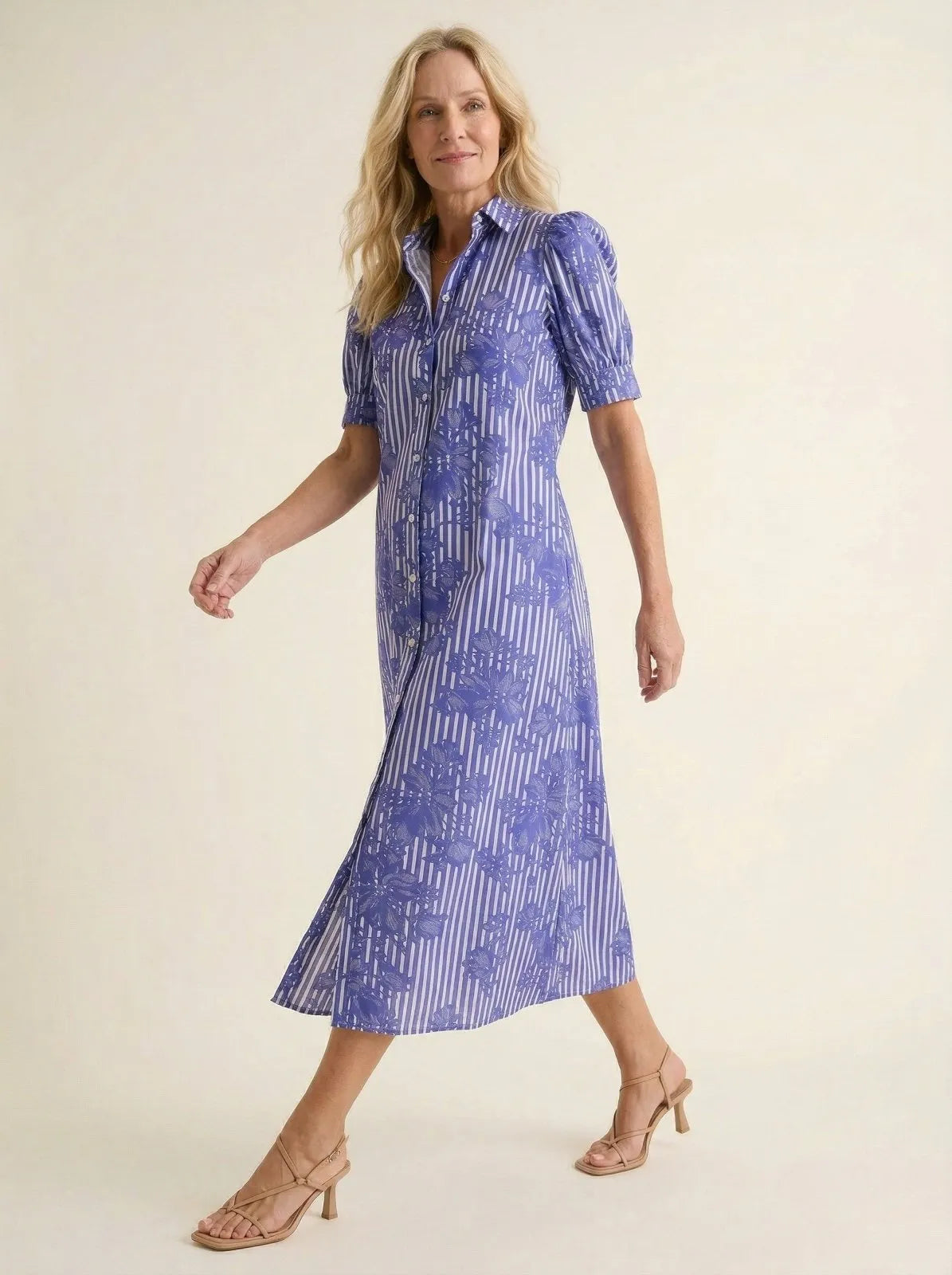 Midi Jurk Blauw-Wit Gestreept - Miss Madera MIS-6FE58C