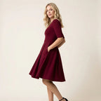Midi Jurk Dames – Rood | A-lijn met Zijzakken - Miss Madera MIS-24AC9E