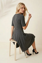 Midi Jurk Dames grijs Getailleerd met Uitlopende Rok - Miss Madera MIS-76ADCA