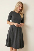 Midi Jurk Dames grijs Getailleerd met Uitlopende Rok - Miss Madera MIS-76ADCA