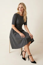 Midi Jurk Dames grijs Getailleerd met Uitlopende Rok - Miss Madera MIS-76ADCA