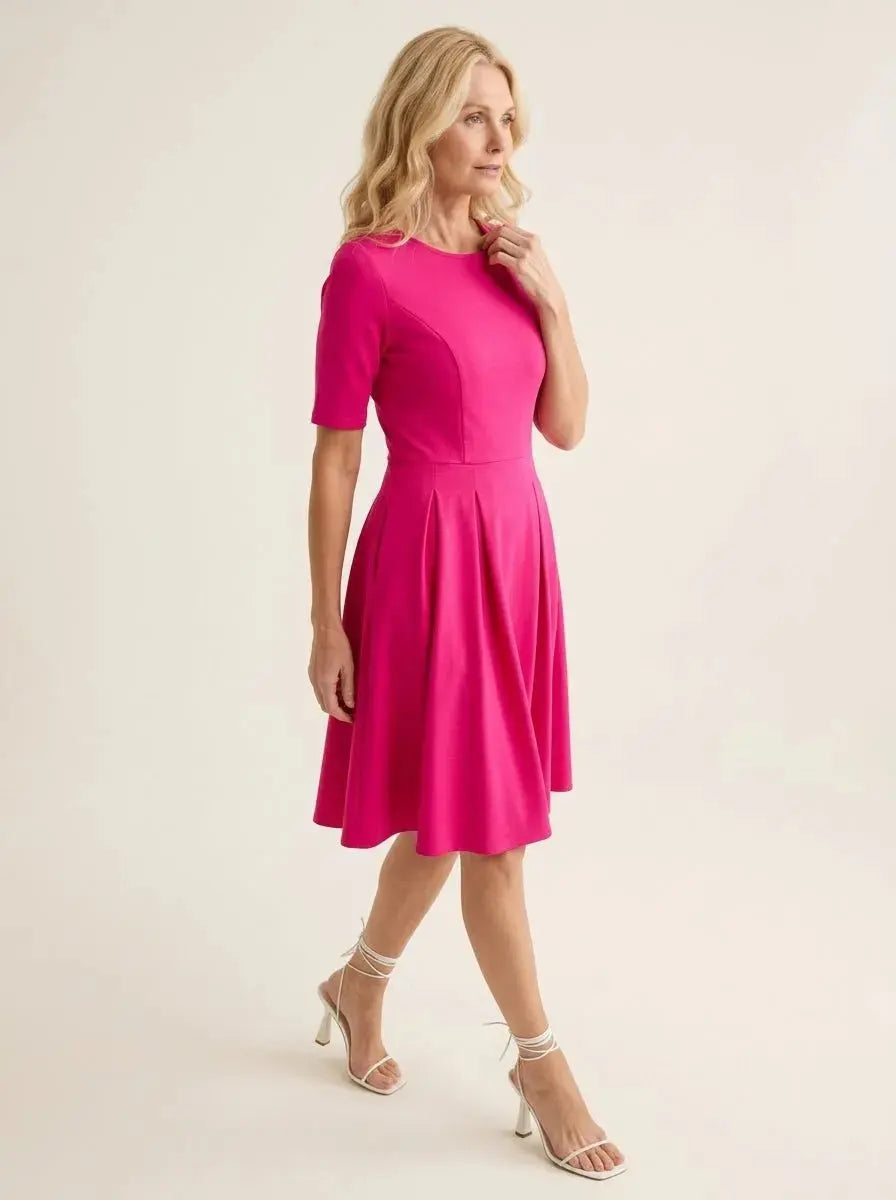 Sukienka midi damska w kształcie litery A z kieszeniami bocznymi, różowa (hot pink)