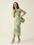 Midi Jurk lichtgroene bloemenprint - Miss Madera MIS-D95198