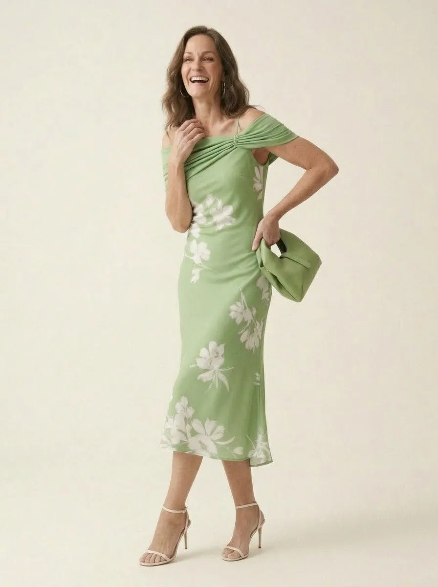 Midi Jurk lichtgroene bloemenprint - Miss Madera MIS-D95198