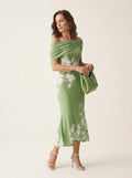 Midi Jurk lichtgroene bloemenprint - Miss Madera MIS-D95198