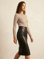 Midi rok van imitatieleer met overslag - Miss Madera MIS-473C9D