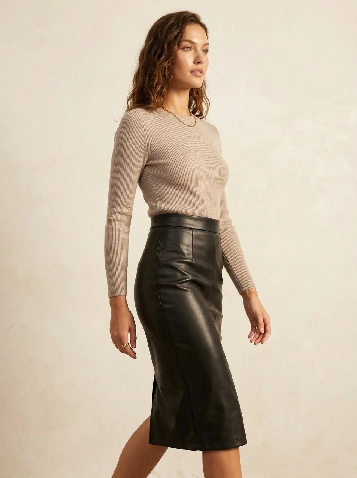 Midi rok van imitatieleer met overslag - Miss Madera MIS-473C9D