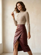 Midi rok van imitatieleer met overslag - Miss Madera MIS-B97296