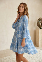 Mini Jurk blauw met witte paisley print - Miss Madera MIS-C115AF