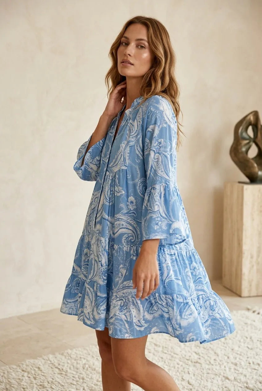 Mini Jurk blauw met witte paisley print - Miss Madera MIS-C115AF