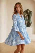 Mini Jurk blauw met witte paisley print - Miss Madera MIS-4E3F99