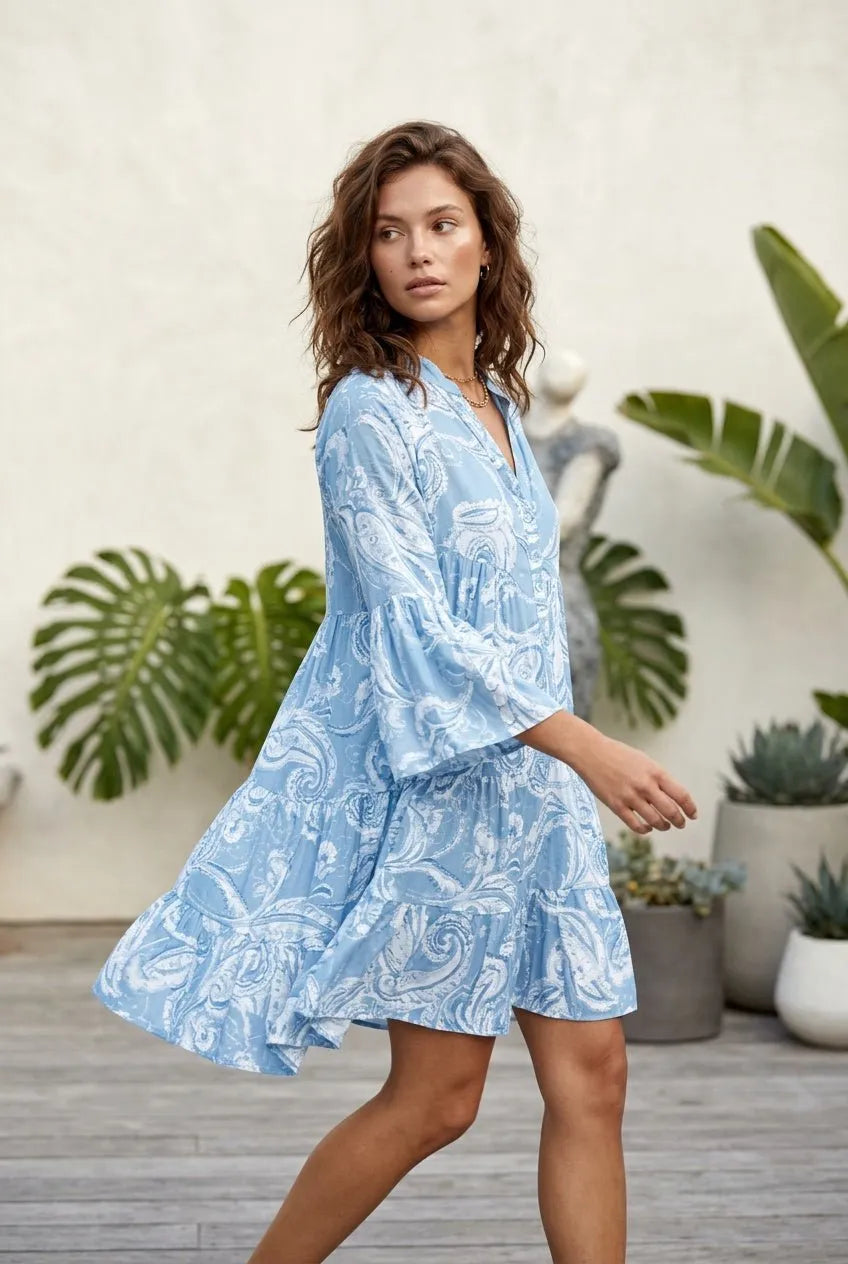 Mini Jurk blauw met witte paisley print - Miss Madera MIS-C115AF