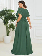 Miss | Avondjurk Dames Maxi A-lijn Elegant - Chiffon - Eucalyptusgroen