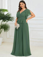 Miss | Avondjurk Dames Maxi A-lijn Elegant - Chiffon - Eucalyptusgroen