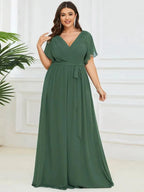 Miss | Avondjurk Dames Maxi A-lijn Elegant - Chiffon - Eucalyptusgroen