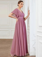Miss | Avondjurk Dames Maxi A-lijn Elegant - Chiffon - Paarse orchidee