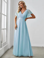 Miss | Avondjurk Dames Maxi A-lijn Elegant - Chiffon - Hemelsblauw