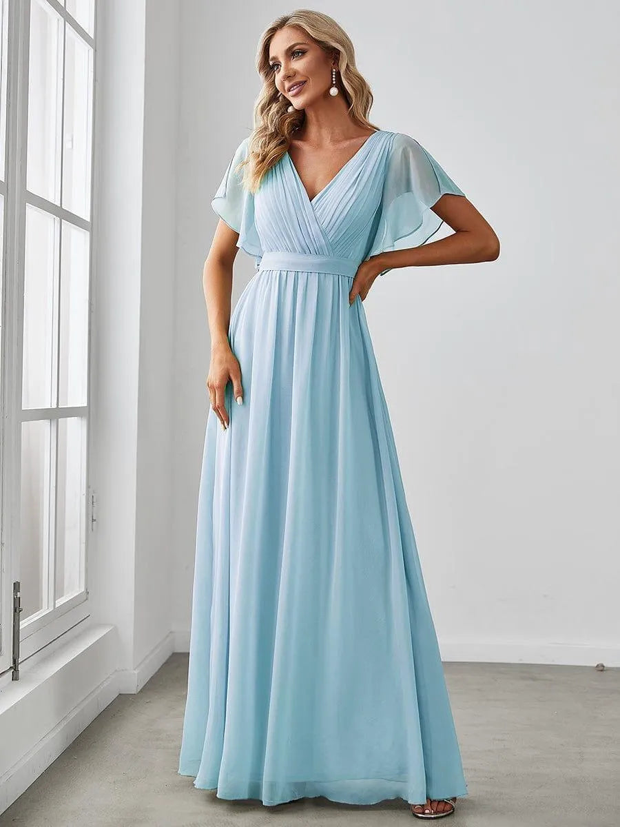 Miss | Avondjurk Dames Maxi A-lijn Elegant - Chiffon - Hemelsblauw