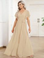 Miss | Avondjurk Dames Maxi A-lijn Elegant - Chiffon - Champagne