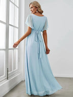Miss | Avondjurk Dames Maxi A-lijn Elegant - Chiffon - Hemelsblauw