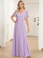 Miss | Avondjurk Dames Maxi A-lijn Elegant - Chiffon - Berijpte lila