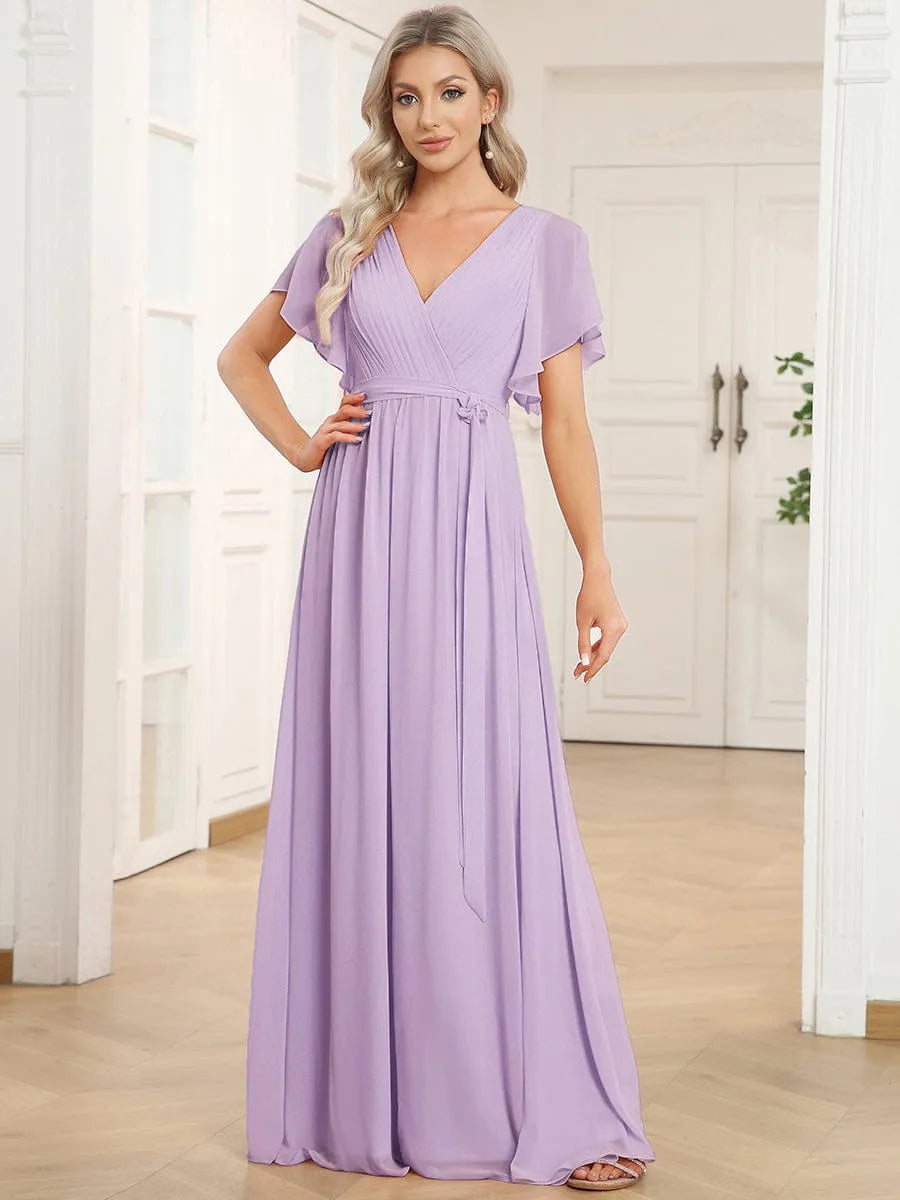Miss | Avondjurk Dames Maxi A-lijn Elegant - Chiffon - Berijpte lila