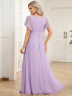 Miss | Avondjurk Dames Maxi A-lijn Elegant - Chiffon - Berijpte lila
