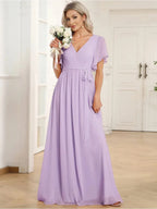 Miss | Avondjurk Dames Maxi A-lijn Elegant - Chiffon - Berijpte lila
