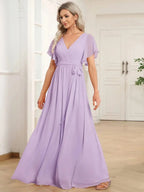 Miss | Avondjurk Dames Maxi A-lijn Elegant - Chiffon - Berijpte lila
