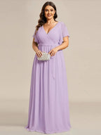 Miss | Avondjurk Dames Maxi A-lijn Elegant - Chiffon - Berijpte lila