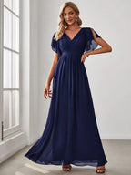 Miss | Avondjurk Dames Maxi A-lijn Elegant - Chiffon - Marineblauw