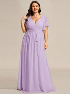 Miss | Avondjurk Dames Maxi A-lijn Elegant - Chiffon - Berijpte lila
