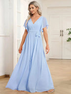 Miss | Avondjurk Dames Maxi A-lijn Elegant - Chiffon - Ijsblauw