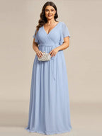 Miss | Avondjurk Dames Maxi A-lijn Elegant - Chiffon - Ijsblauw