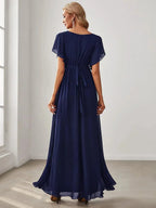 Miss | Avondjurk Dames Maxi A-lijn Elegant - Chiffon - Marineblauw