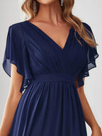 Miss | Avondjurk Dames Maxi A-lijn Elegant - Chiffon - Marineblauw
