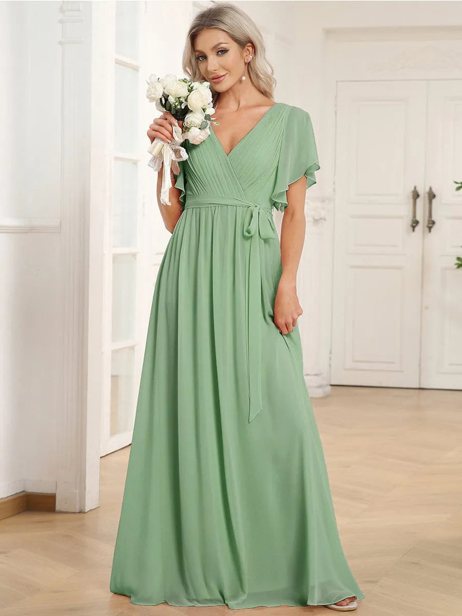 Miss | Avondjurk Dames Maxi A-lijn Elegant - Chiffon - Saliegroen