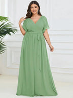 Miss | Avondjurk Dames Maxi A-lijn Elegant - Chiffon - Saliegroen